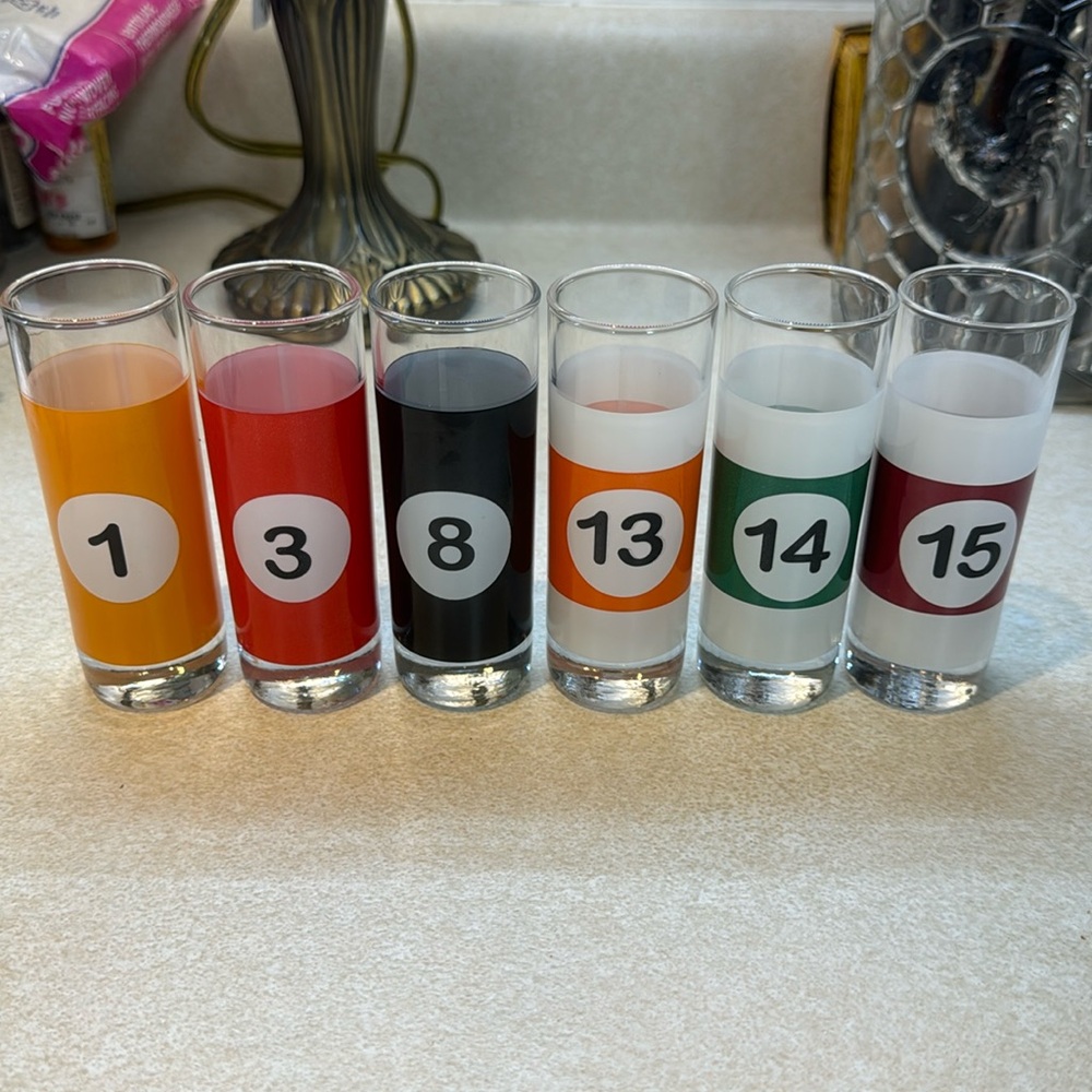 Vintage Pool Parlor Shooter Glasses Shot Glasses